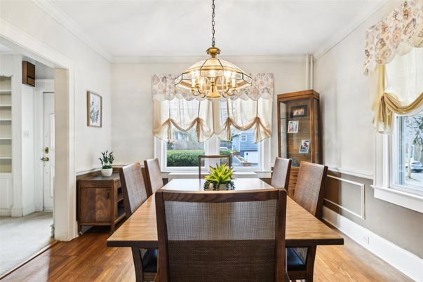 Dining room, Interior, Pendant Lights, Wood Texture Flooring