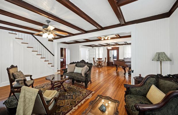 Dining room, Interior, Living room, Piano, Wooden Beams, Wood Texture Flooring