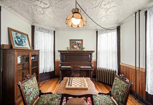 Interior, Pendant Lights, Piano, Wood Texture Flooring