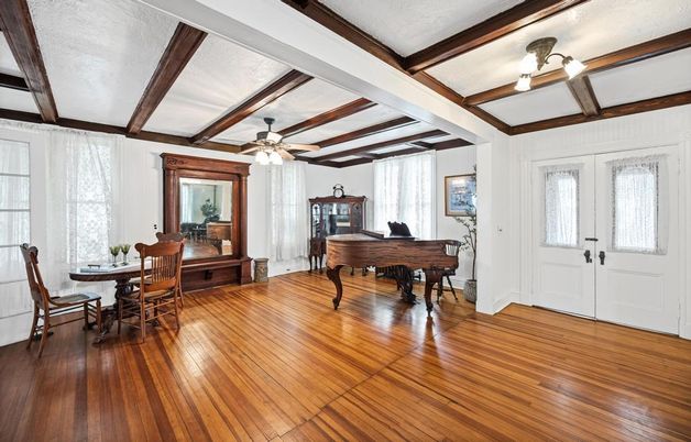 Dining room, Interior, Piano, Wooden Beams, Wood Texture Flooring