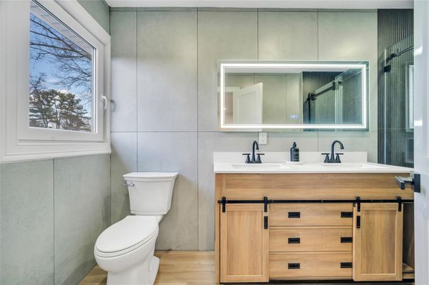 Bathroom, Dual Sink Vanities, Interior, Wood Texture Flooring
