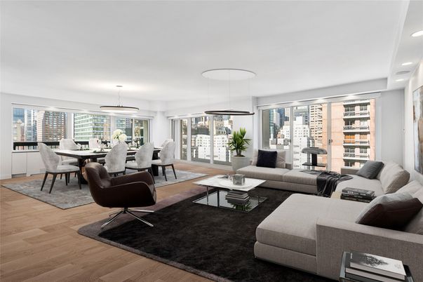 Dining room, Interior, Living room, Pendant Lights, Recessed Lighting, Wood Texture Flooring