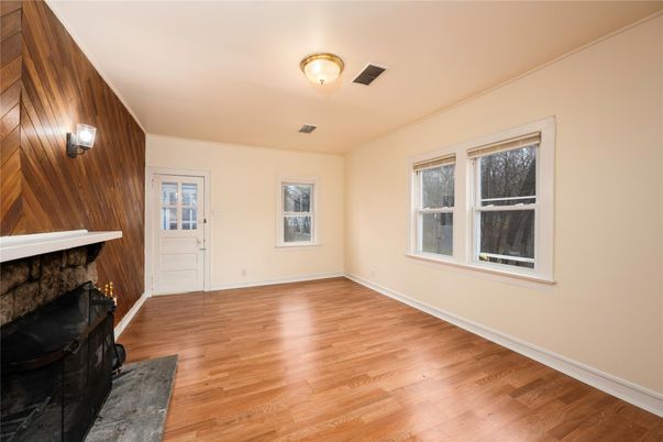 Empty room, Fireplace, Interior, Wood Texture Flooring, Wooden Walls