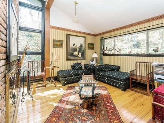 Interior, Living room, Stone Walls, Wood Texture Flooring
