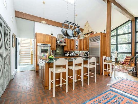 Interior, Kitchen, Pendant Lights, Stainless Steel Appliances, Wooden Beams