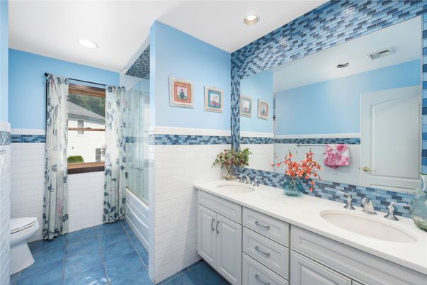 Bathroom, Dual Sink Vanities, Glass Shower, Interior, Recessed Lighting