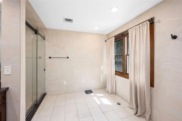 Bathroom, Glass Shower, Interior, Recessed Lighting