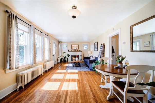 Dining room, Fireplace, Interior, Living room, Wood Texture Flooring