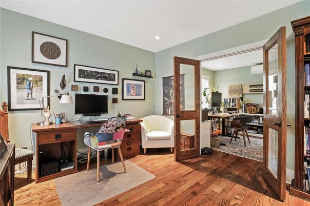 Home Office, Interior, Recessed Lighting, Wood Texture Flooring