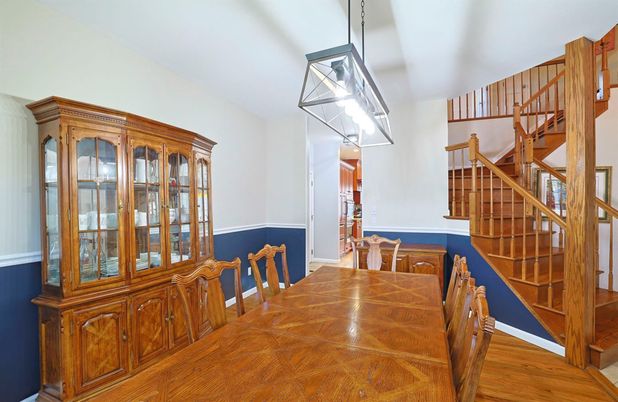 Dining room, Interior, Pendant Lights, Wood Texture Flooring