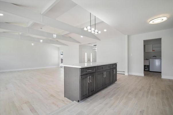 Interior, Kitchen, Pendant Lights, Recessed Lighting, Wood Texture Flooring