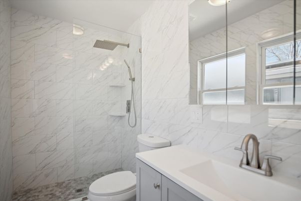 Bathroom, Glass Shower, Interior, Marble Walls
