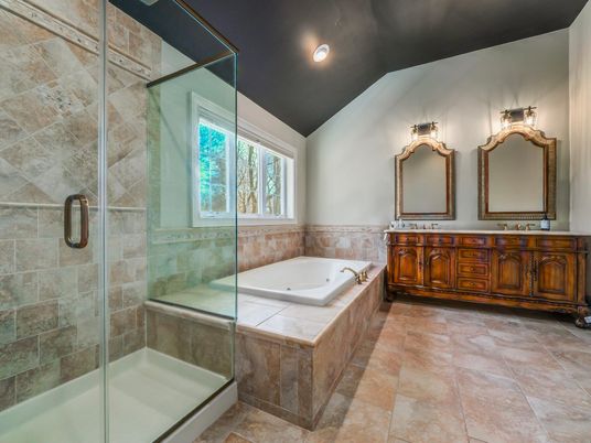 Bathroom, Glass Shower, Interior, Stone Walls