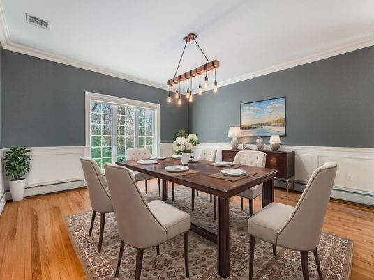 Dining room, Interior, Pendant Lights, Wood Texture Flooring