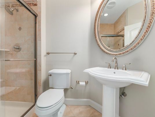Bathroom, Glass Shower, Interior, Recessed Lighting