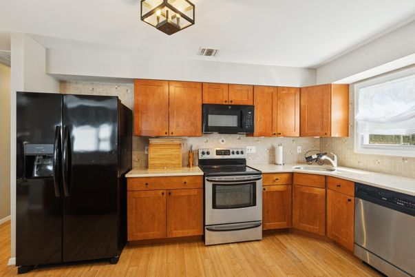 Interior, Kitchen, Stainless Steel Appliances, Wood Texture Flooring