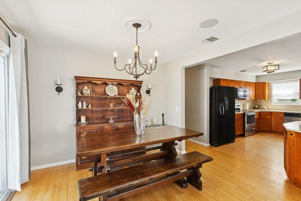 Chandelier, Dining room, Interior, Kitchen, Wood Texture Flooring