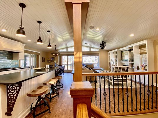 Interior, Kitchen, Pendant Lights, Recessed Lighting, Wood Texture Flooring