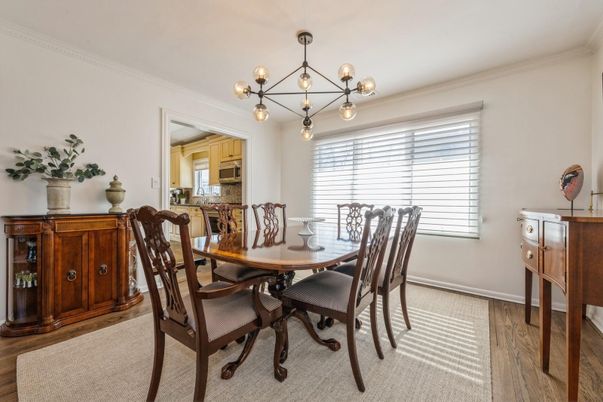 Dining room, Interior, Pendant Lights, Wood Texture Flooring