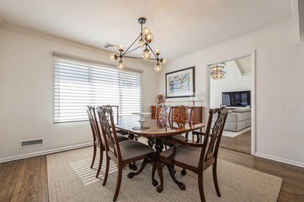 Dining room, Interior, Pendant Lights, Wood Texture Flooring