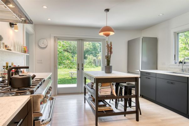 Interior, Kitchen, Pendant Lights, Recessed Lighting, Wood Texture Flooring