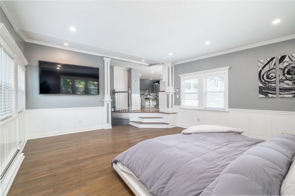 Bedroom, Interior, Recessed Lighting, Wood Texture Flooring