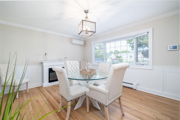 Dining room, Fireplace, Interior, Wood Texture Flooring