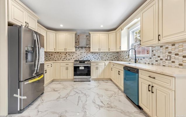 Interior, Kitchen, Marble, Recessed Lighting, Stainless Steel Appliances