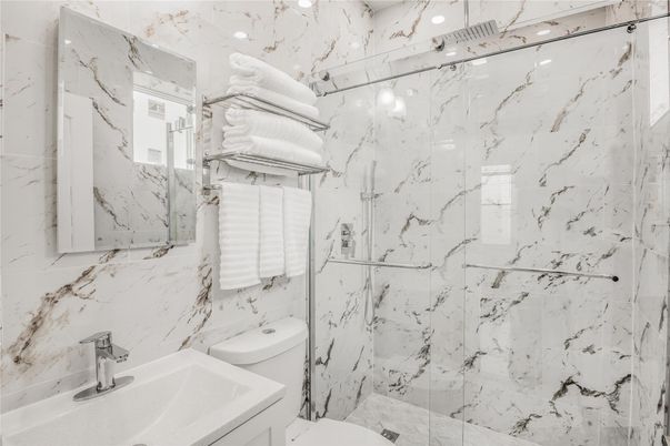 Bathroom, Glass Shower, Interior, Marble Walls