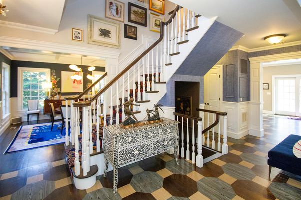 Fireplace, Interior, Pendant Lights, Wood Texture Flooring