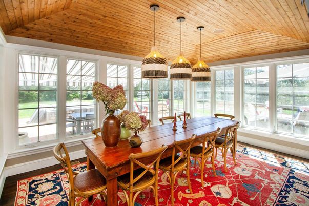 Dining room, Interior, Pendant Lights, Wooden Ceilings