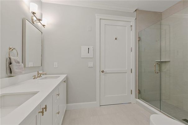 Bathroom, Dual Sink Vanities, Glass Shower, Interior
