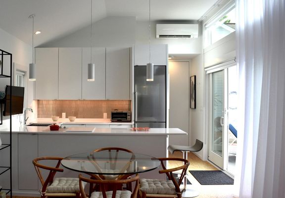 Dining room, Interior, Kitchen, Pendant Lights, Recessed Lighting, Stainless Steel Appliances