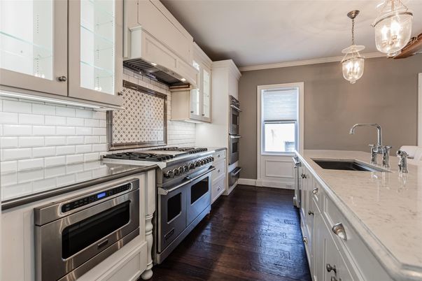 Interior, Kitchen, Pendant Lights, Stainless Steel Appliances, Wood Texture Flooring