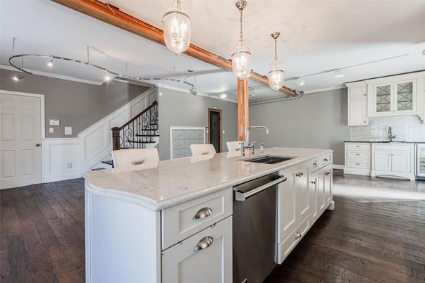 Interior, Kitchen, Pendant Lights, Wood Texture Flooring
