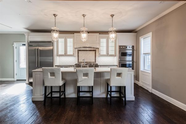 Interior, Kitchen, Pendant Lights, Stainless Steel Appliances, Wood Texture Flooring