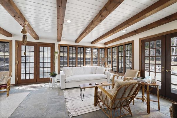 Interior, Living room, Recessed Lighting, Wooden Beams