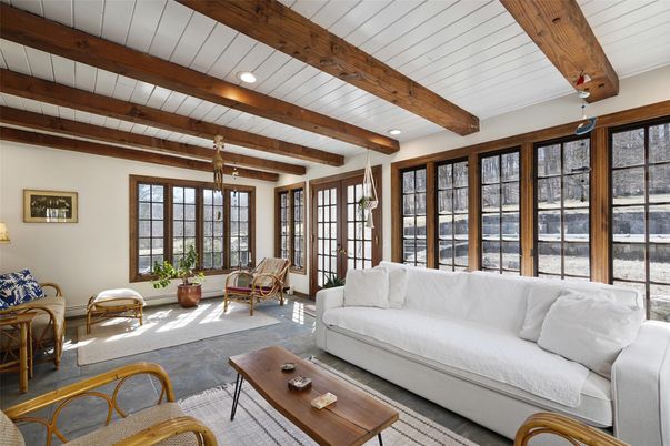 Interior, Living room, Recessed Lighting, Wooden Beams