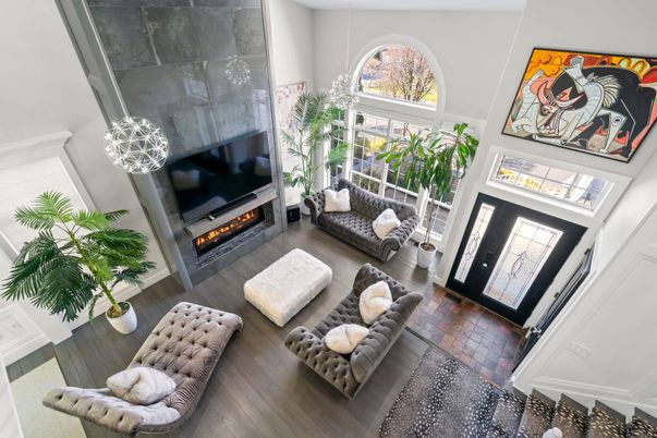 Fireplace, Interior, Living room, Pendant Lights