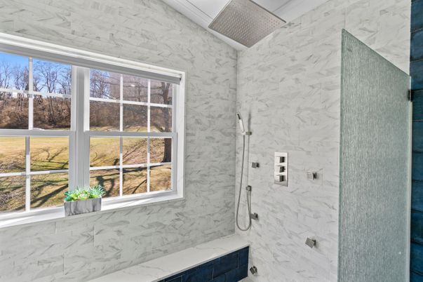 Bathroom, Glass Shower, Interior, Marble Walls