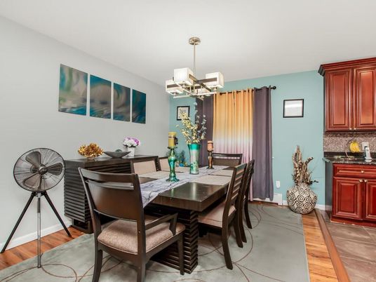 Chandelier, Dining room, Interior, Wood Texture Flooring