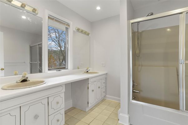 Bathroom, Dual Sink Vanities, Glass Shower, Interior, Recessed Lighting