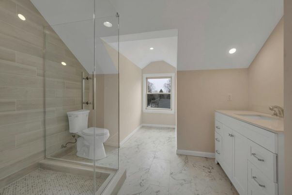 Bathroom, Glass Shower, Interior, Marble, Recessed Lighting