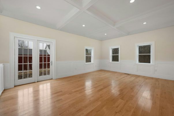 Empty room, Interior, Recessed Lighting, Wood Texture Flooring