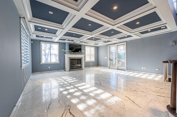 Empty room, Fireplace, Interior, Marble, Recessed Lighting