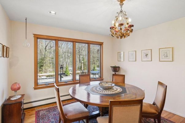 Chandelier, Dining room, Interior, Recessed Lighting, Wood Texture Flooring