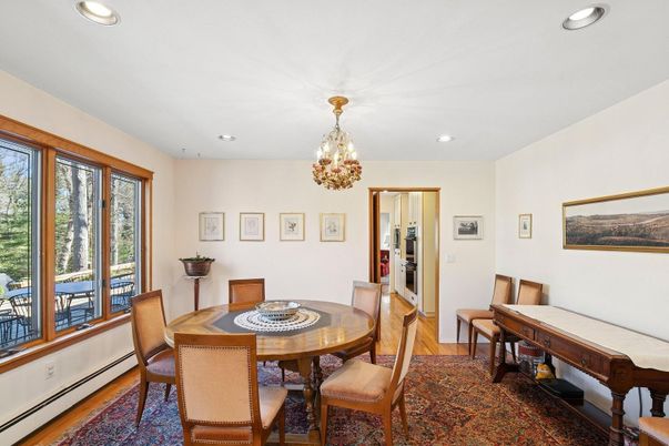 Chandelier, Dining room, Interior, Recessed Lighting, Wood Texture Flooring