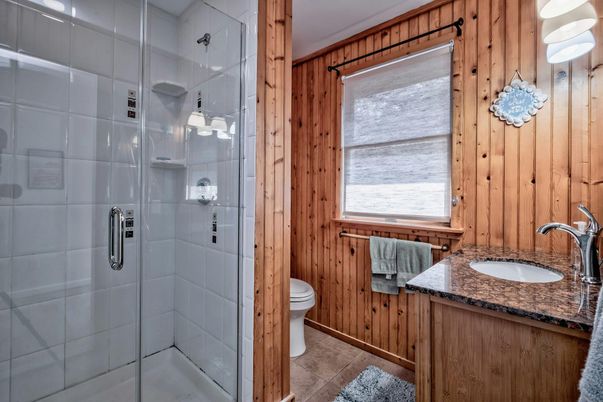 Bathroom, Glass Shower, Interior, Wooden Walls