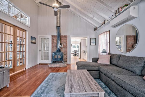 Fireplace, Interior, Living room, Stone Walls, Wood Texture Flooring