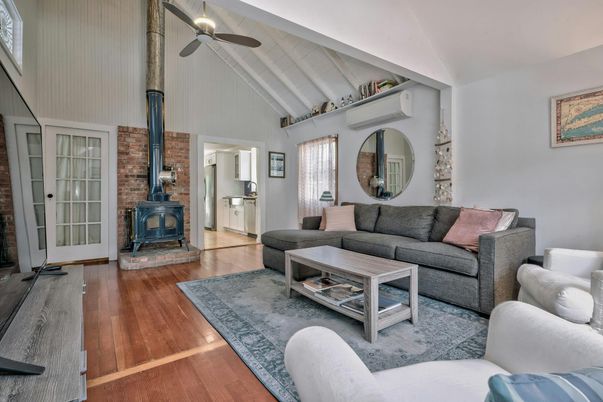 Fireplace, Interior, Living room, Stone Walls, Wood Texture Flooring